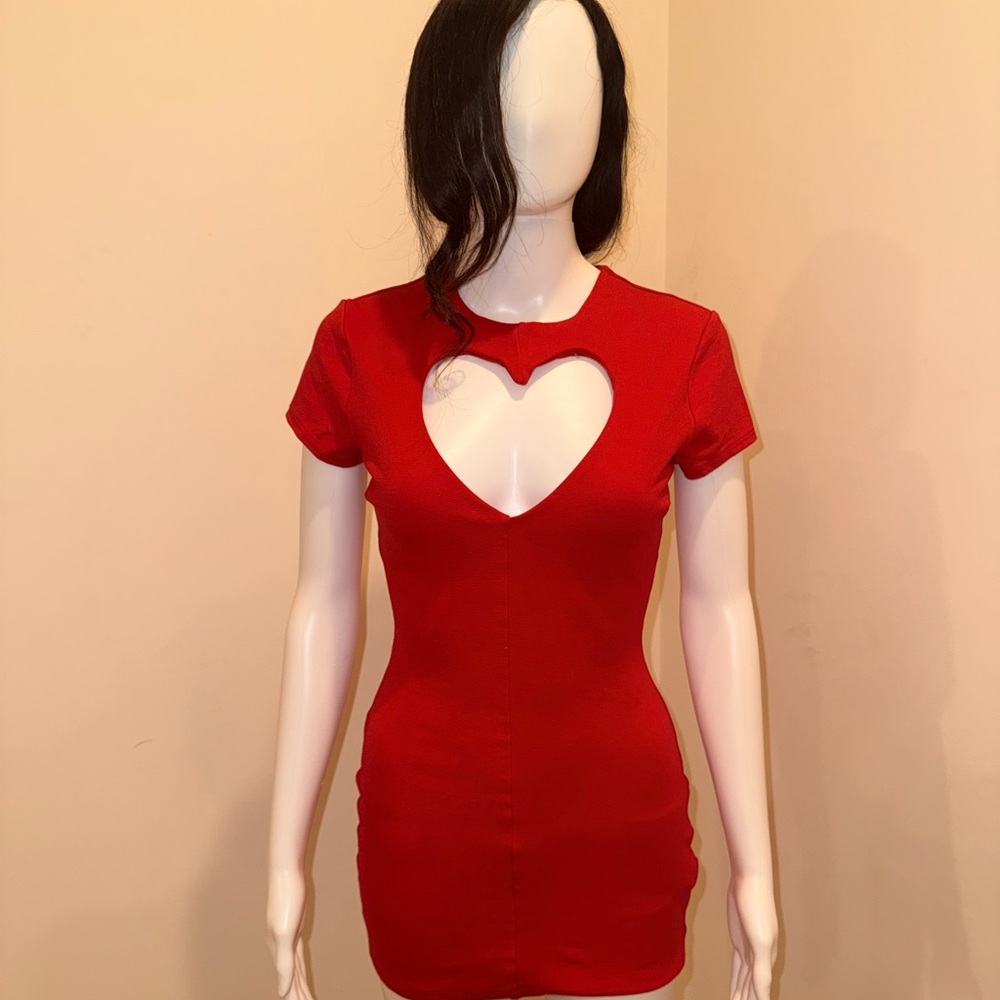 Red Heart Cutout Women's Dress